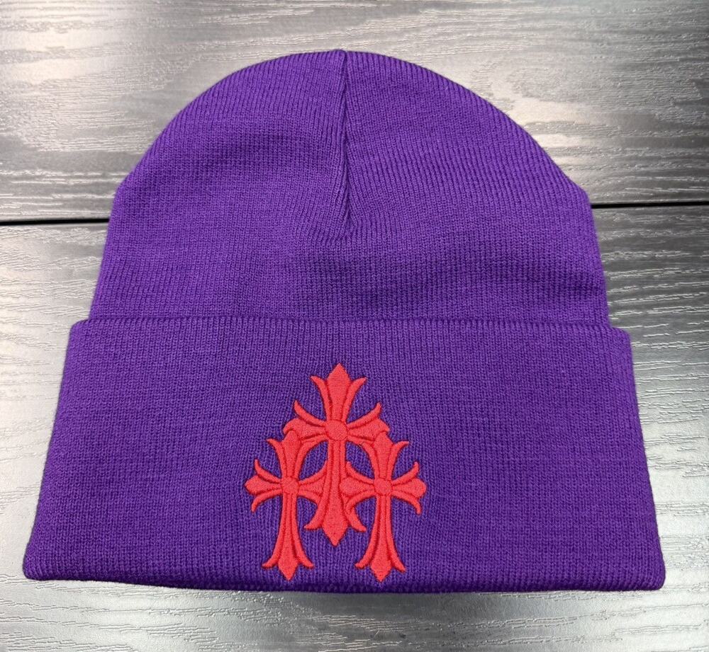 Chrome Hearts Triple Cross Purple/Red Beanie
